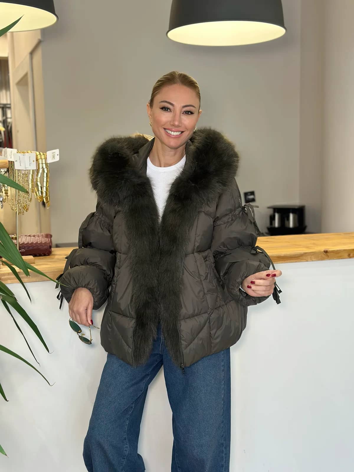 Bella Kürk Detaylı Haki Mont Askı00469