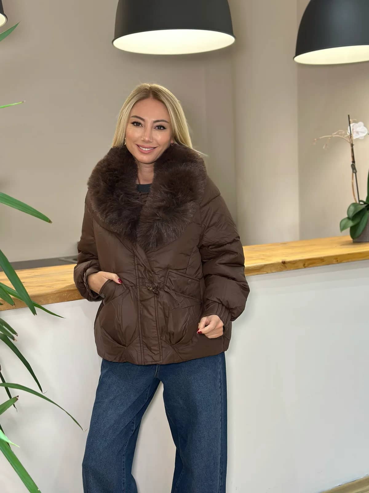 Limas Kahve Kürk Detaylı Mont Askı00468