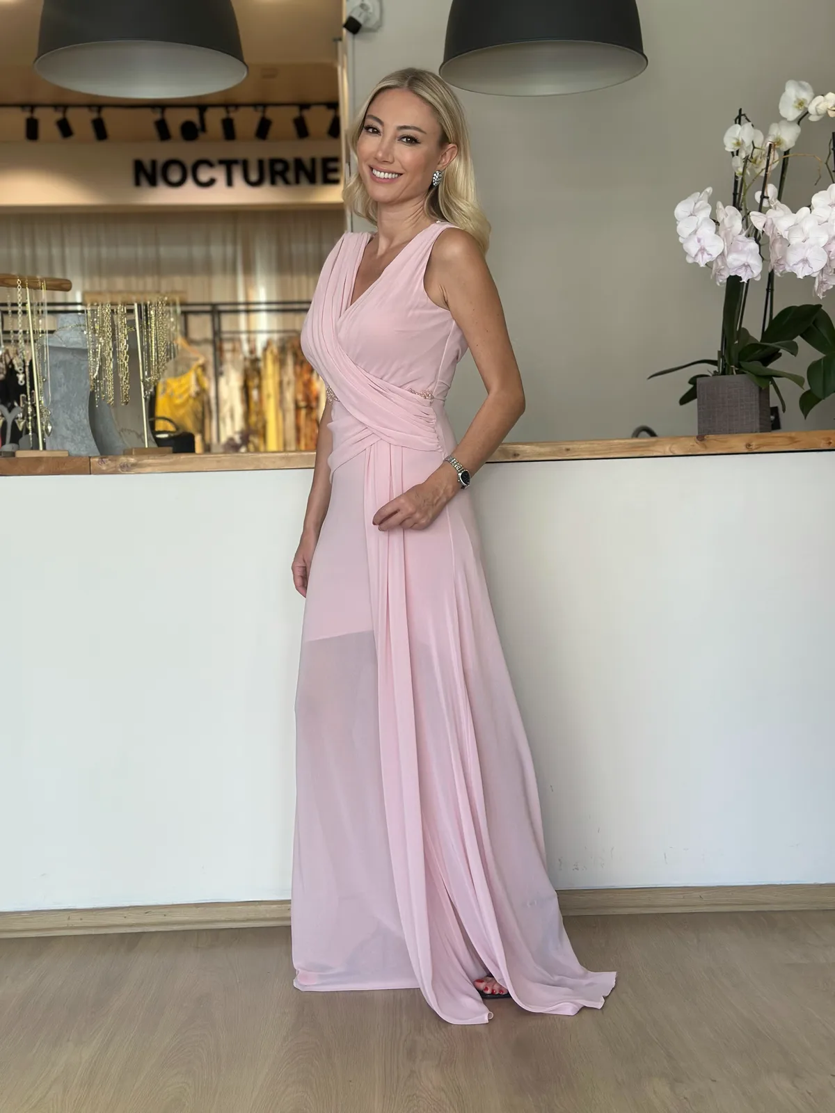 Şifon Pudra Tasarım Elbise Askı00255 - ₺7.899,99 | ASKI BOUTIQUE Balat Şifon Pudra Tasarım Elbise Askı00255 Elbise - Detay Görseli 3 | ASKI BOUTIQUE Balat